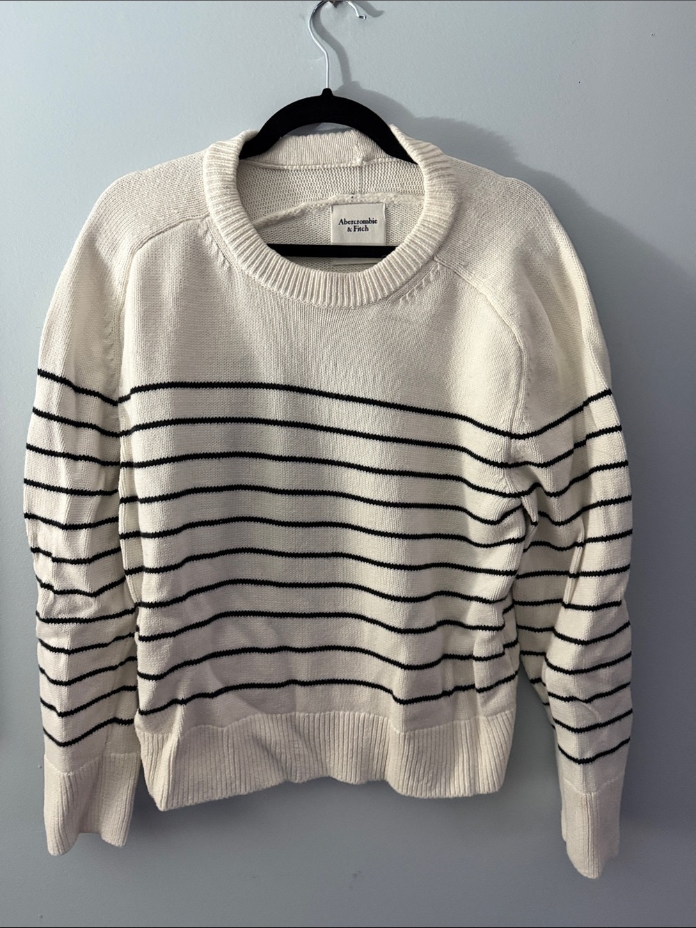 Abercrombie & Fitch Cream Crewneck Sweater with Black Stripes